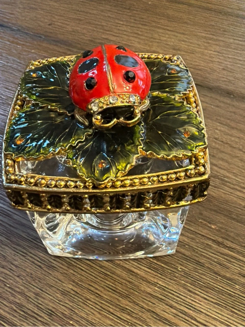 Glass Trinket Box with Enamel Ladybug Lid